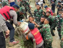*Brimob Polda Metro Jaya Dan TNI Tangani Tanggul Jebol di Muara Gembong*